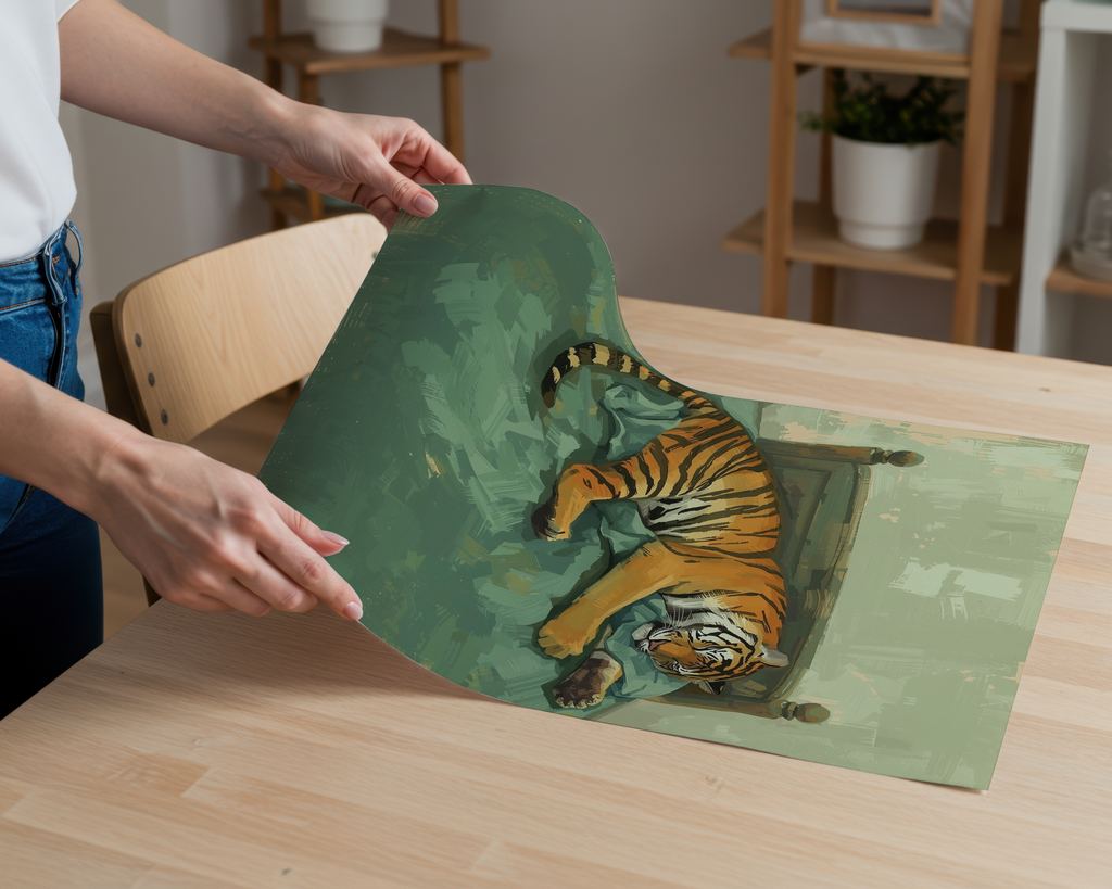 Sleepy Tiger Funny Animal Poster | Lazy Cat Humor Wall Art | Quirky Bedroom Decor | Cute Wildlife Illustration Print | Gift for Animal Lovers
