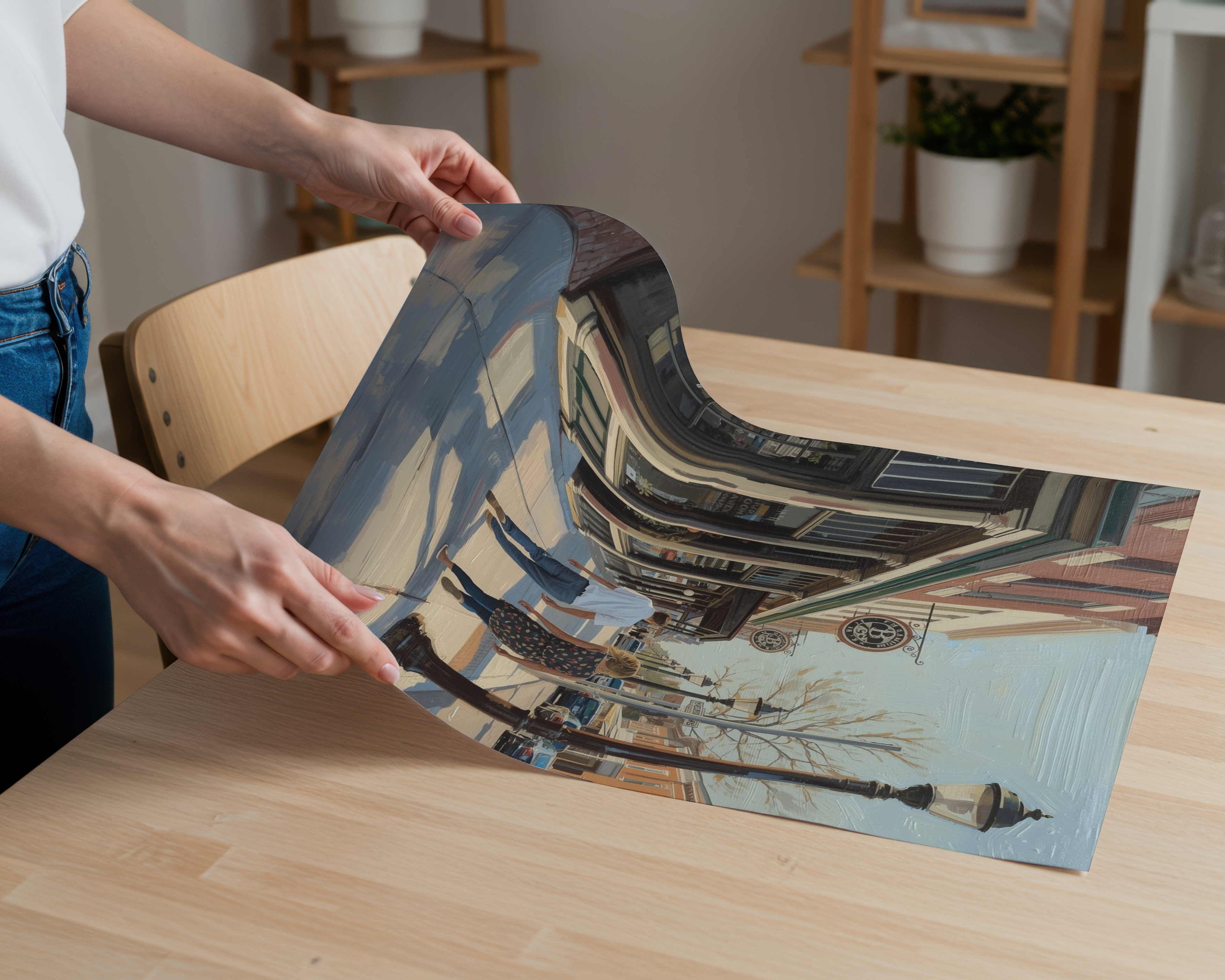 American Small Town Street Wall Art | Vintage USA Main Street Painting | Americana Culture Decor | Travel Landscape Poster