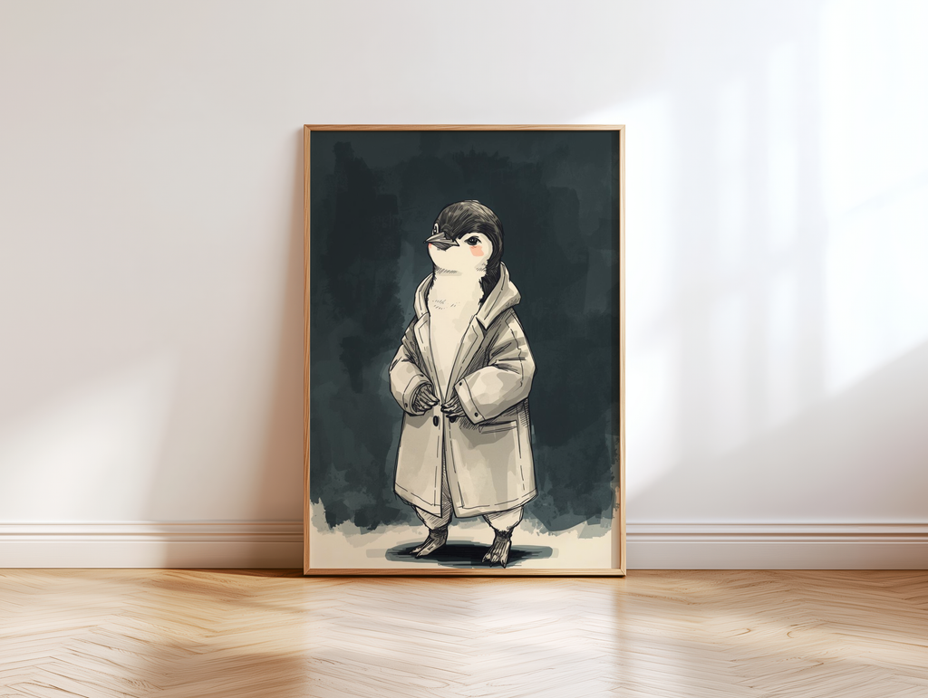 Cute Penguin Poster for Kids Room & Office | Whimsical Dressed Penguin Wall Art - TheSnugLab