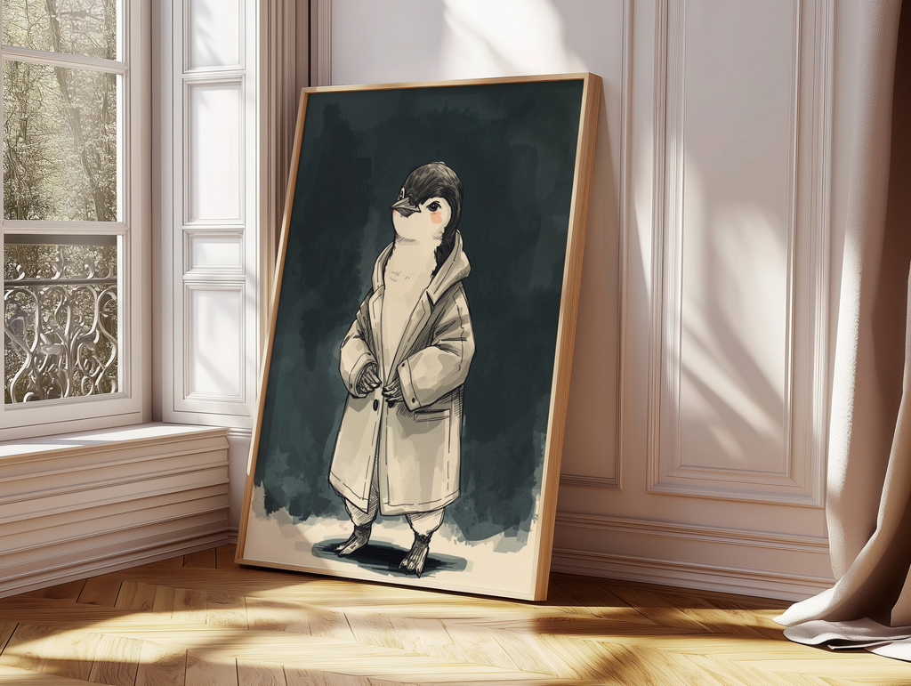 Cute Penguin Funny Animal Poster | Dressed Penguin Wall Art | Whimsical Character Illustration | Kids Room & Office Decor