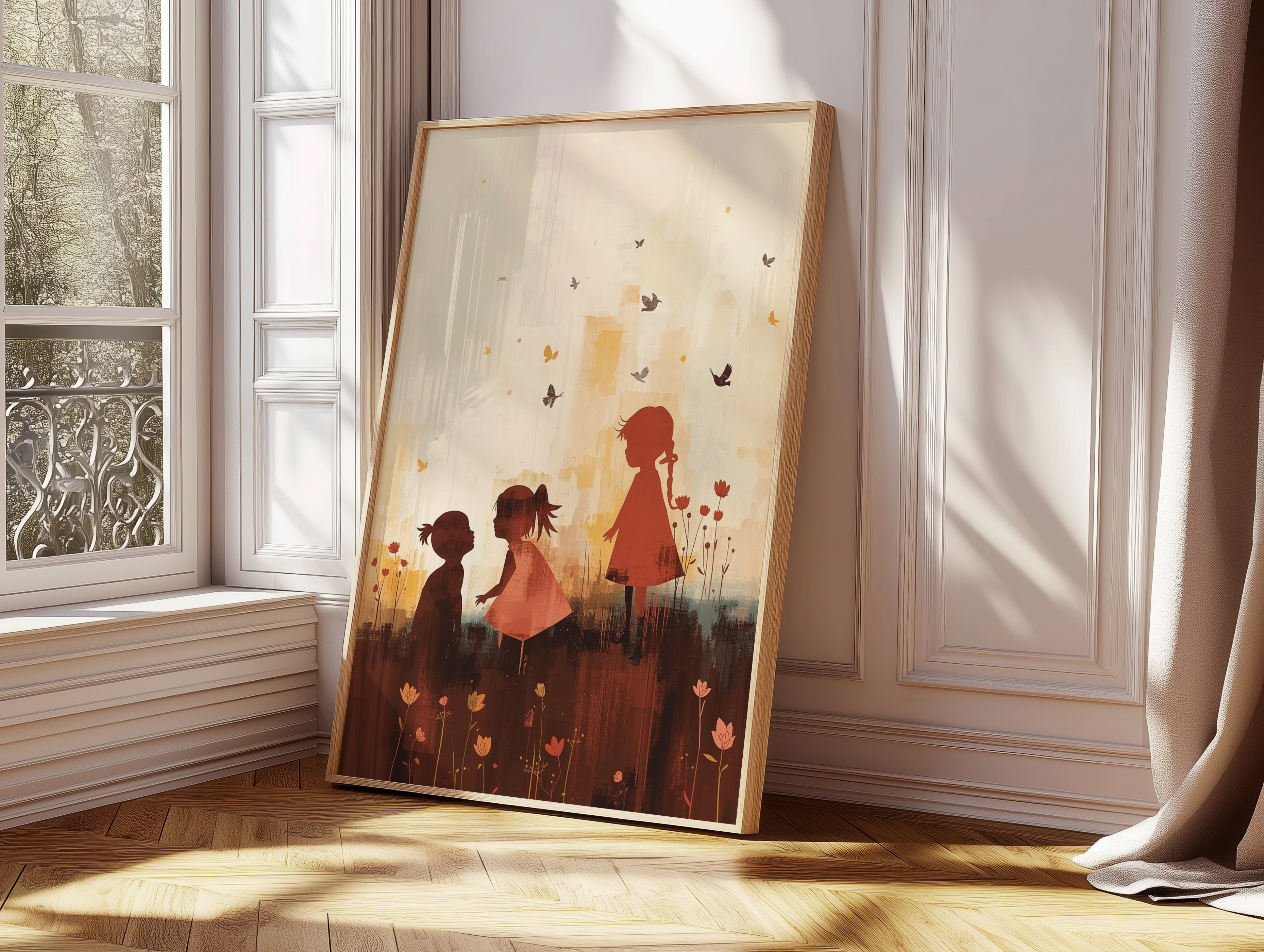 Abstract Children Silhouette Wall Art | Modern Minimalist Kids Illustration | Warm Neutral Abstract Poster | Nursery & Playroom Decor