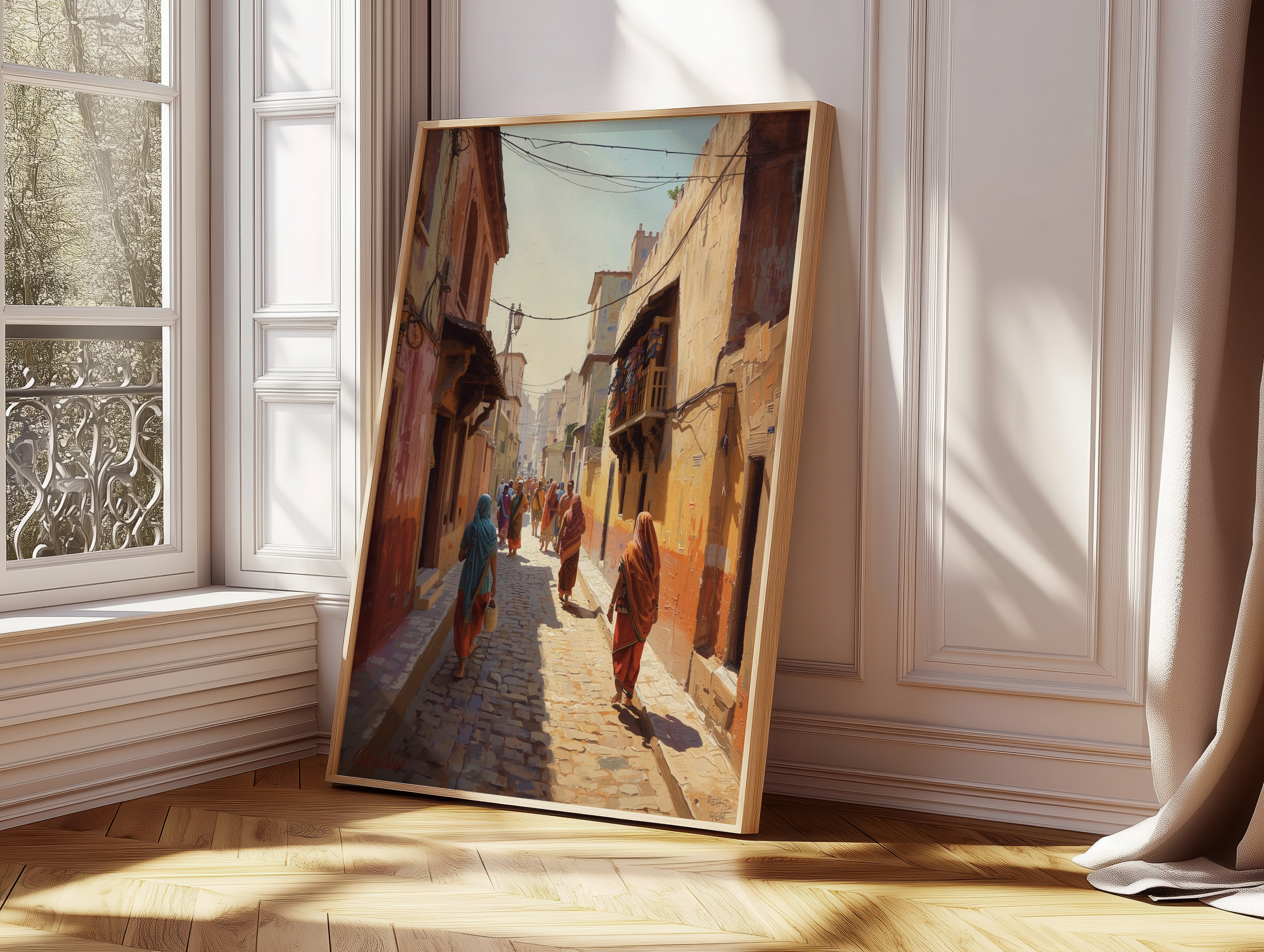 Indian Old Town Street Poster Print | Cultural Heritage Wall Art | Vibrant Village Lane Artwork | Warm Travel Inspired Home Decor