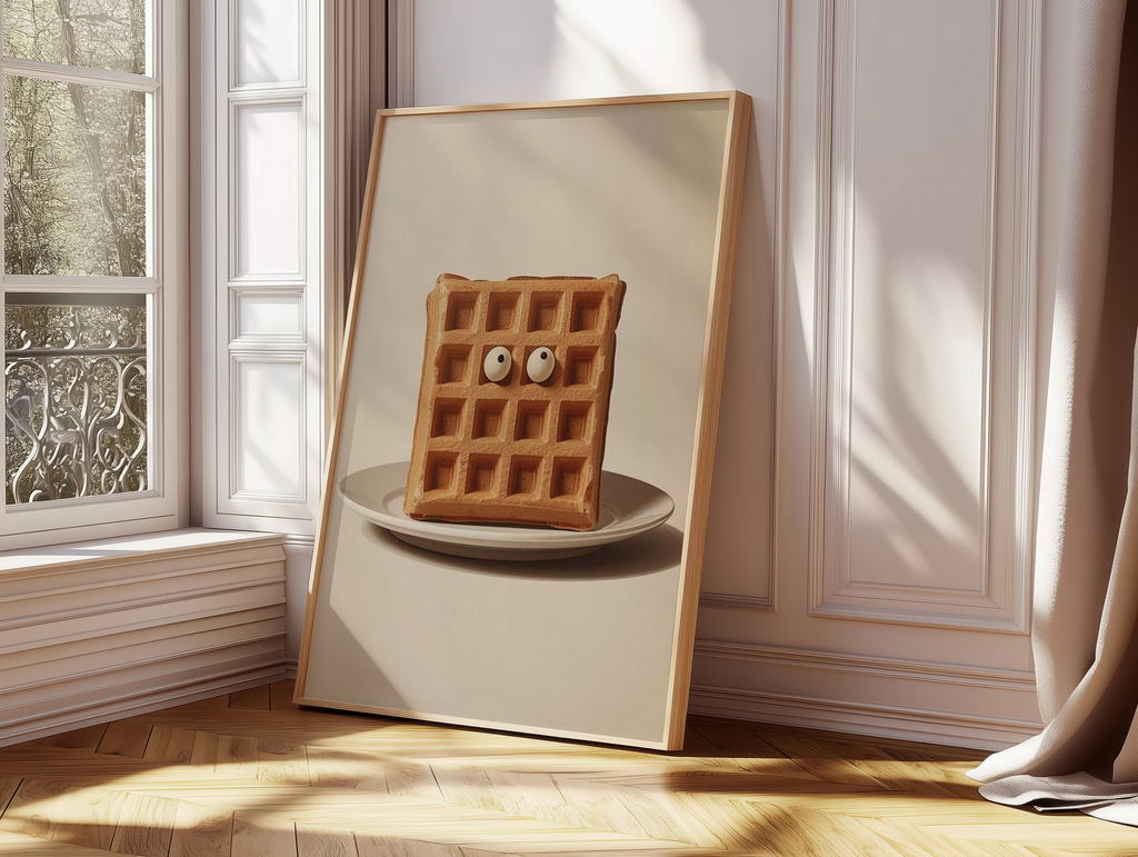 Funny Waffle Wall Art Print | Minimalist Kitchen Poster | Cute Breakfast Food Decor | Neutral Modern Kitchen Artwork