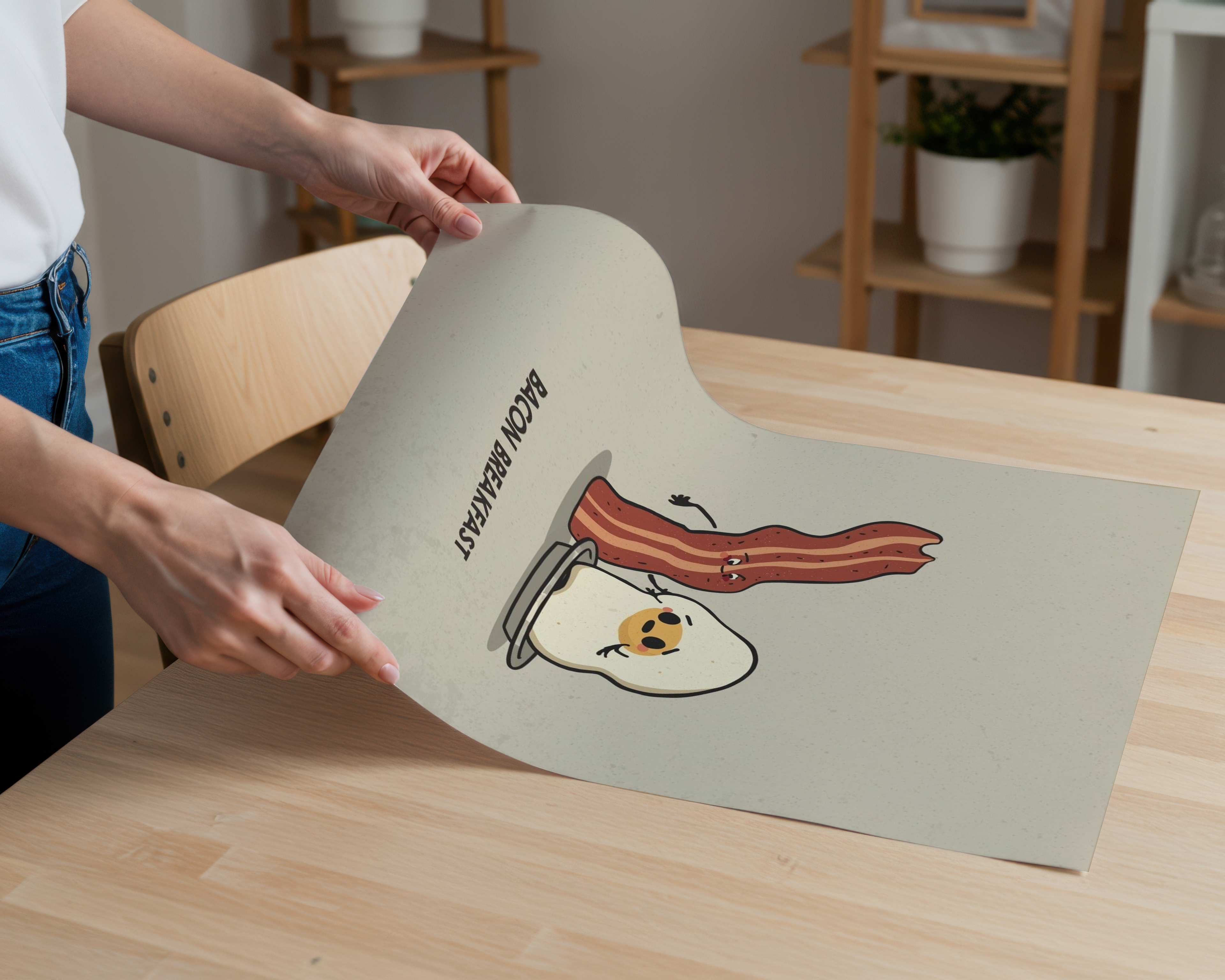 Funny Bacon & Egg Wall Art | Cute Breakfast Kitchen Poster | Retro Food Illustration | Playful Kitchen Decor Print