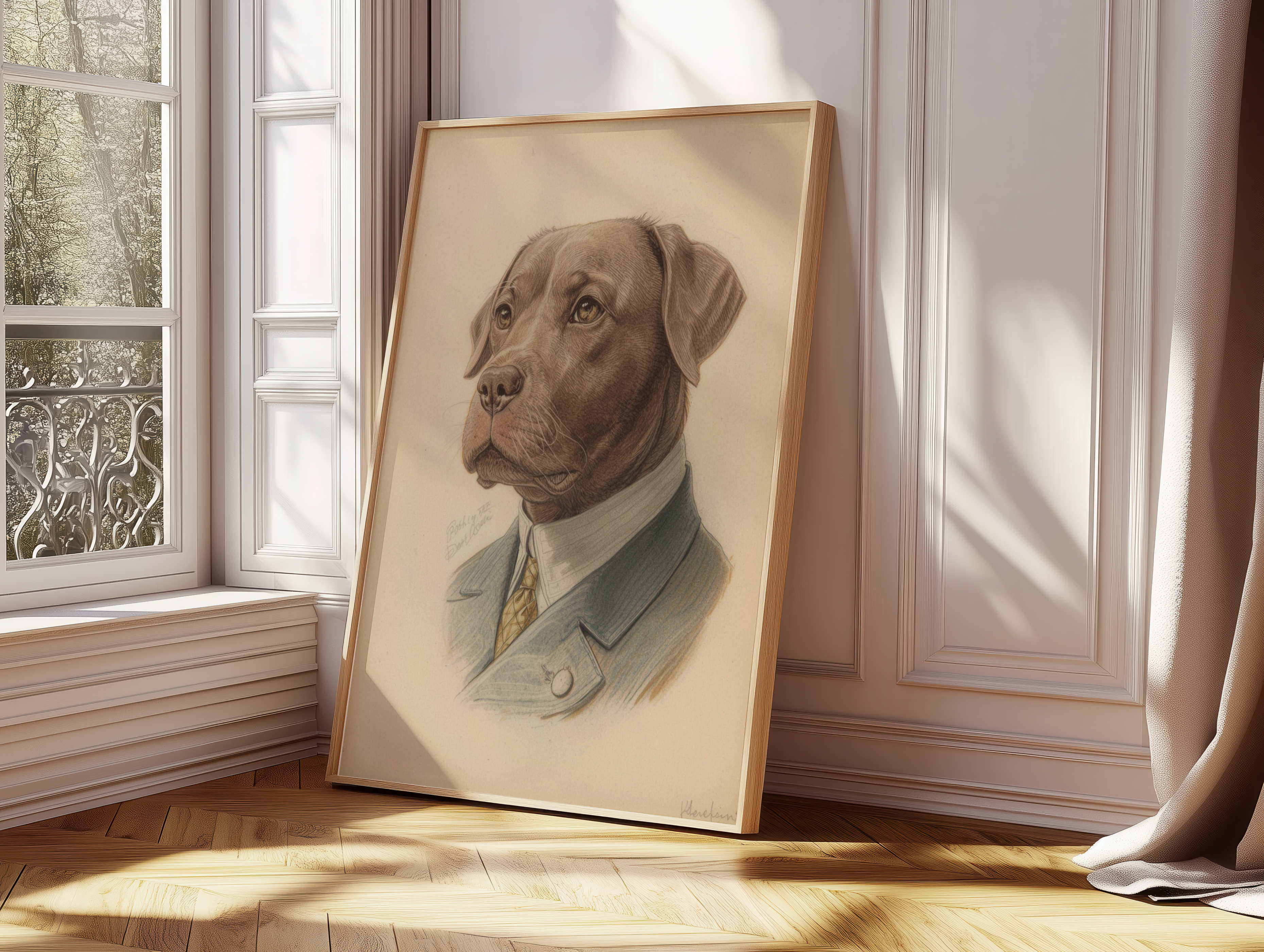 Gentleman Dog Portrait Poster | Vintage Style Funny Animal Wall Art | Dressed Dog Illustration | Classic Pet Artwork
