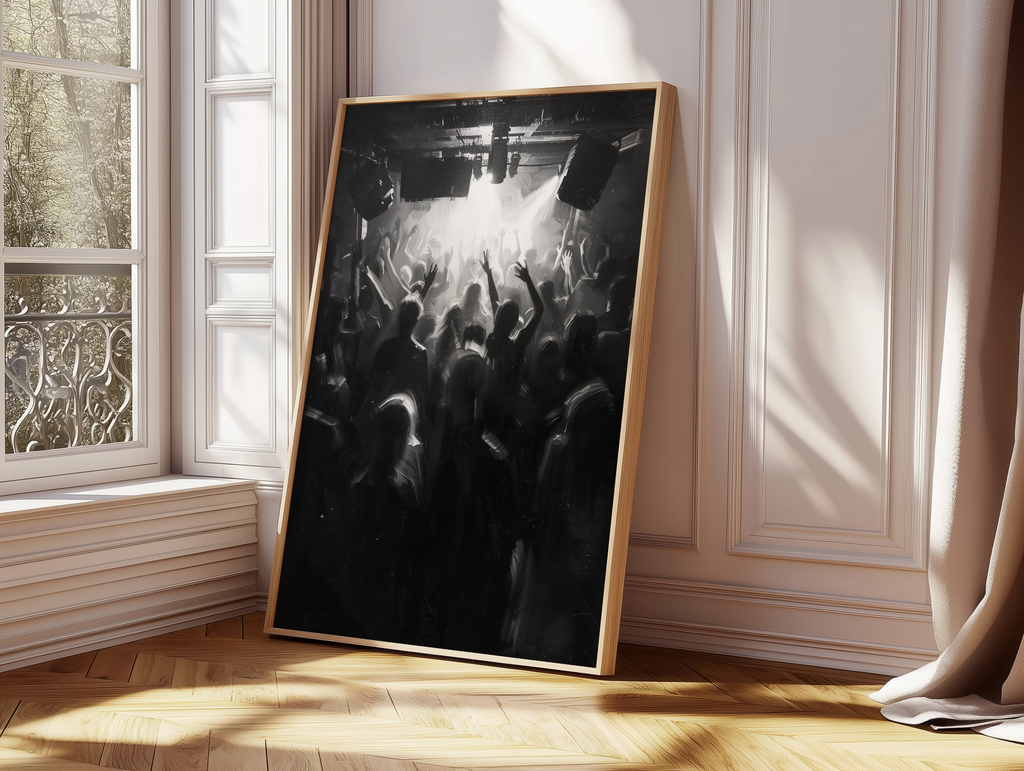 Black & White Concert Crowd Poster | Music Club Wall Art | Moody Nightlife Photography Print | Modern Bar Decor | Monochrome Party Artwork