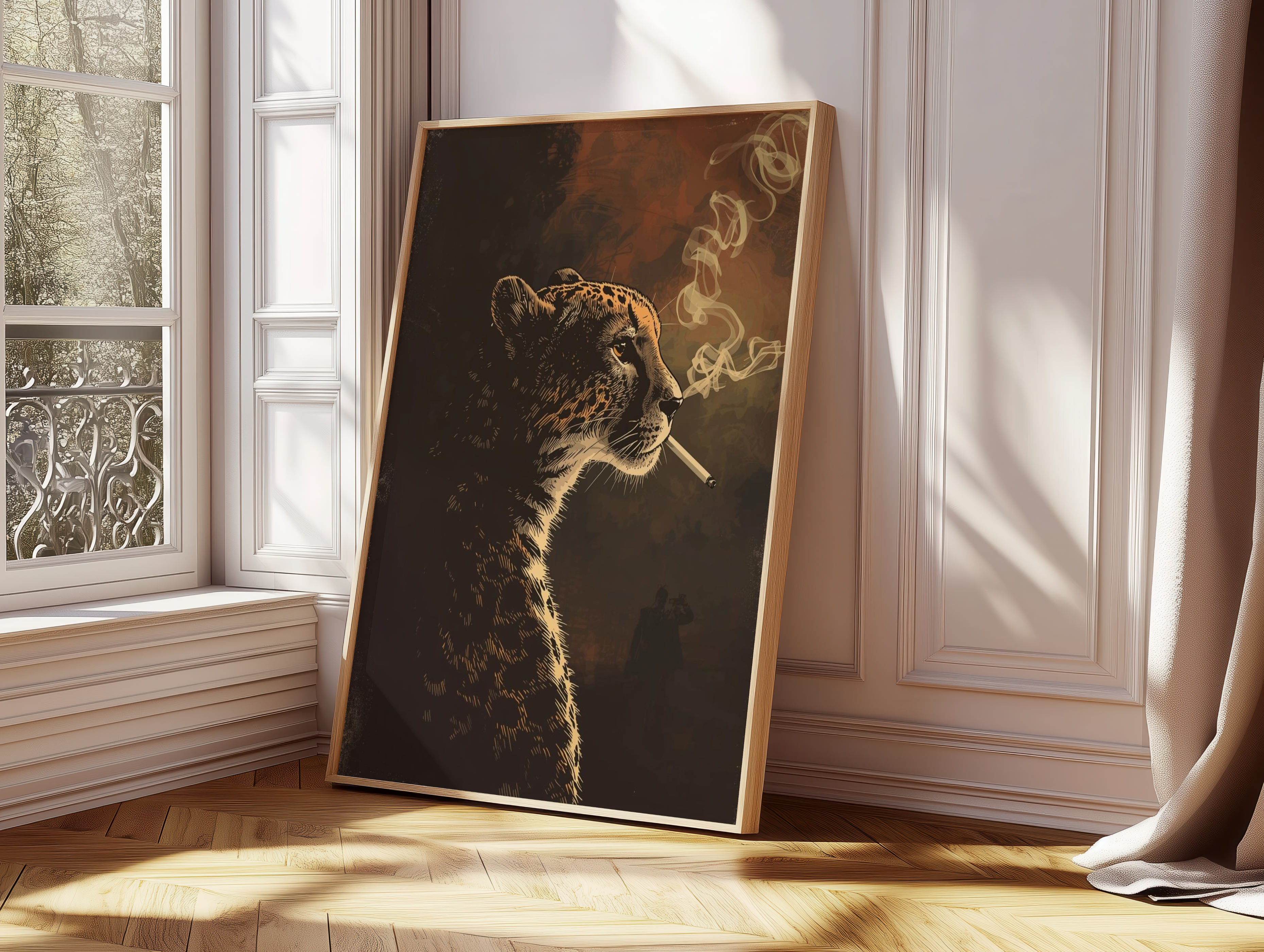 Smoking Leopard Funny Animal Poster | Dark Humor Wall Art | Cool Animal Print | Vintage Style Wildlife Artwork | Quirky Room Decor