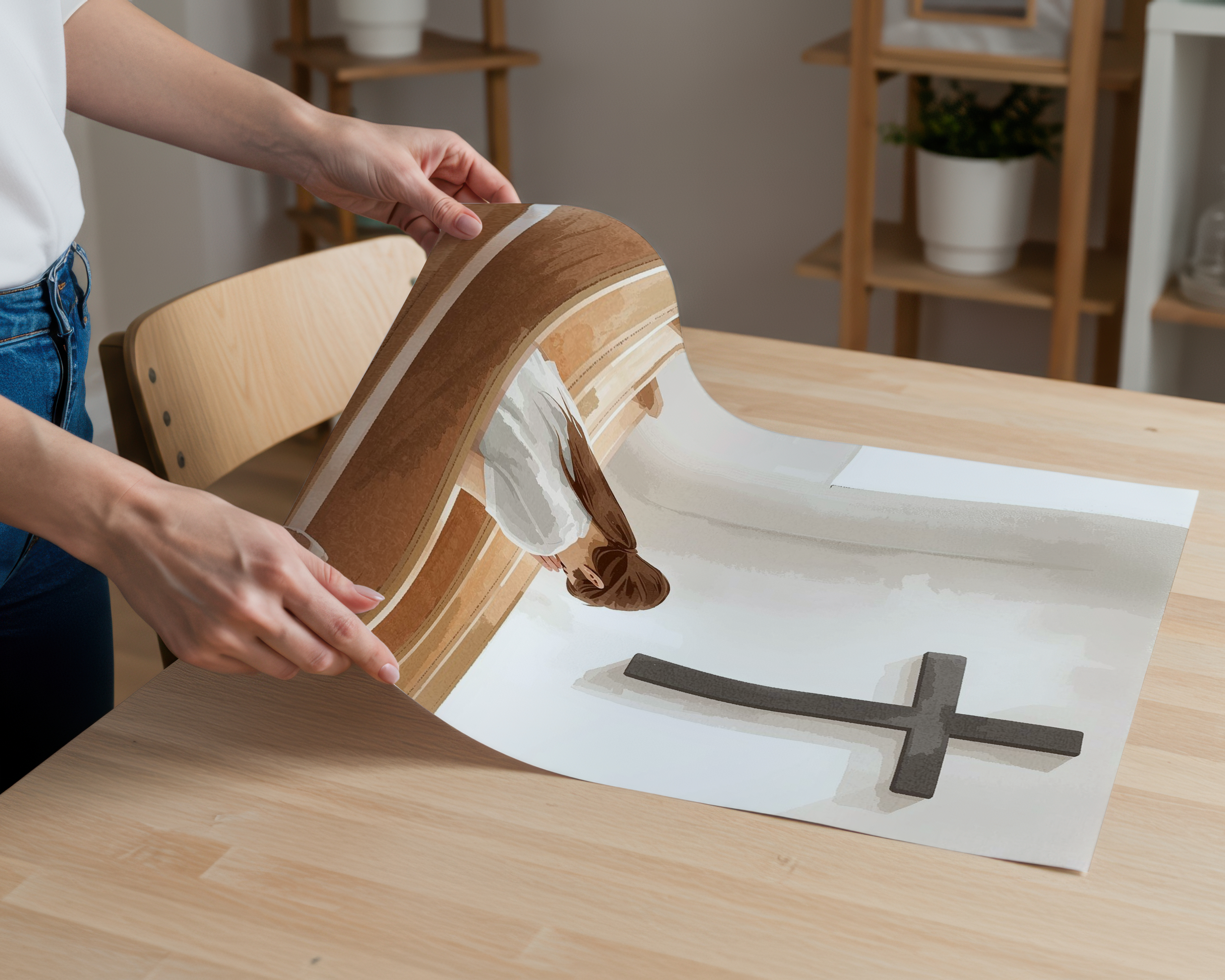 Minimalist Prayer Church Cross Abstract Poster, Christian Wall Art Print, Faith Inspired Watercolor Painting, Spiritual Neutral Aesthetic Home Decor