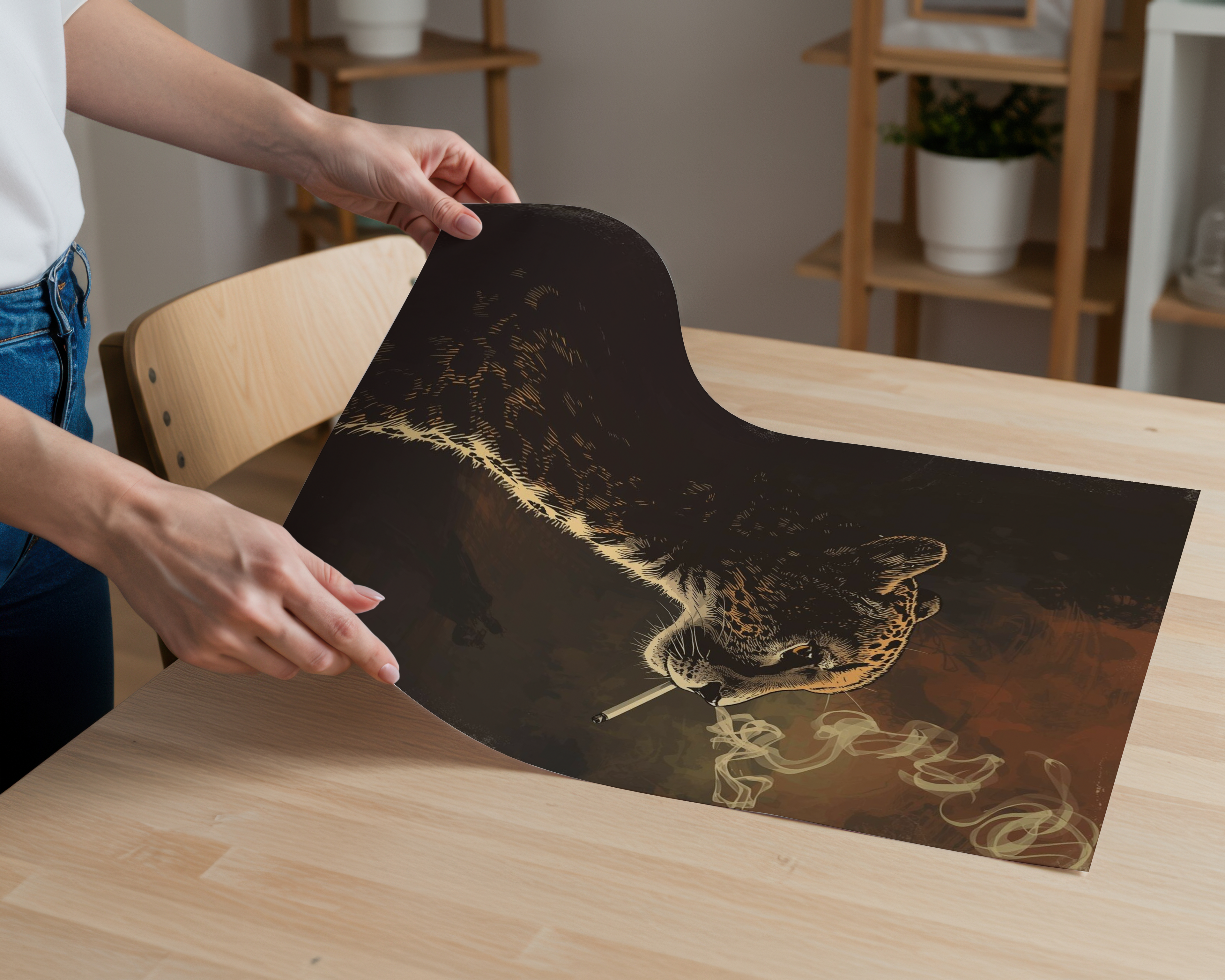 Smoking Leopard Funny Animal Poster | Dark Humor Wall Art | Cool Animal Print | Vintage Style Wildlife Artwork | Quirky Room Decor